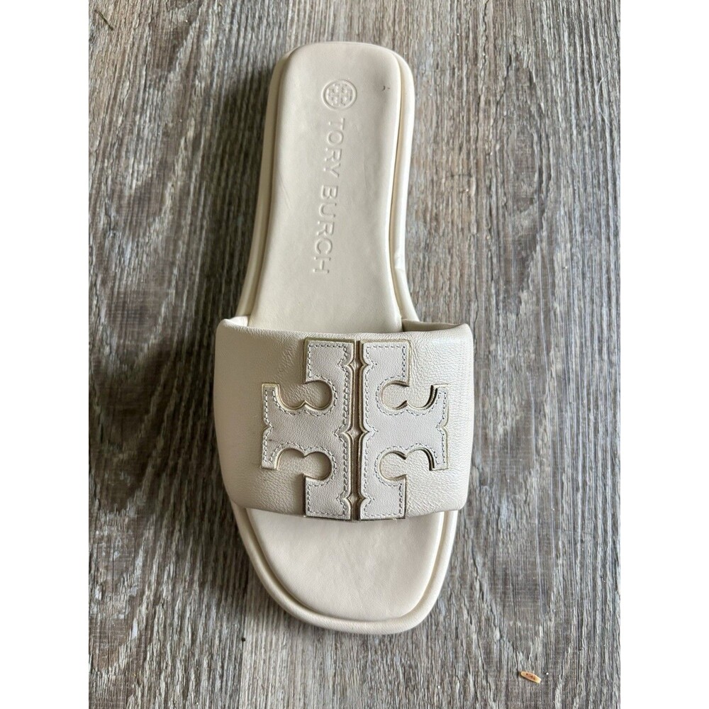 Tory Burch Double T Sport Cream Leather Logo Sandal RIGHT SHOE ONLY Size 9M - Picture 3 of 7